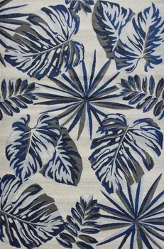 5' X 8' Gray And Blue Tropical Botanical Area Rug