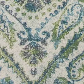 5' X 8' Ivory And Teal Tropical Floral Area Rug