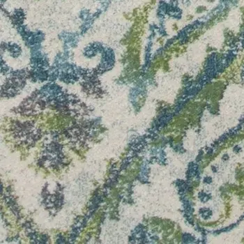5' X 8' Ivory And Teal Tropical Floral Area Rug