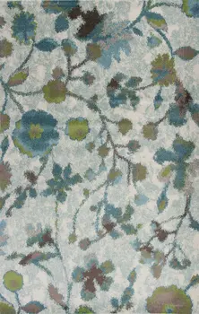 5' X 8' Teal Blue Green And White Floral Area Rug