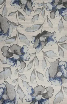5' X 8' Gray And Blue Floral Area Rug