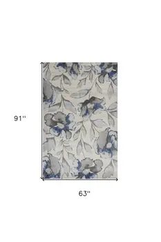 5' X 8' Gray And Blue Floral Area Rug
