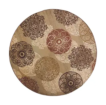 8' Sage Red And Black Floral Medallion Round Rug