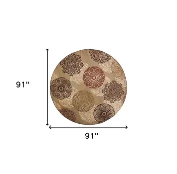 8' Sage Red And Black Floral Medallion Round Rug