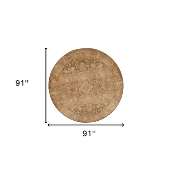 8' Beige And Pale Beige Floral Distressed Round Rug