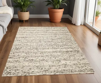 3' X 5' Gray and Ivory Wool Handmade Area Rug