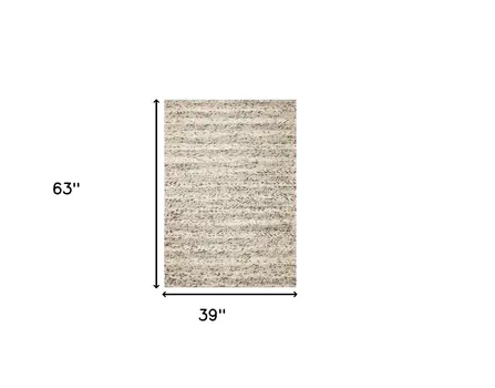 3' X 5' Gray and Ivory Wool Handmade Area Rug