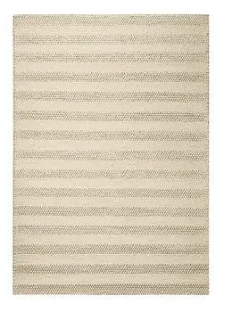 3' X 5' Ivory And White New Zealand Lambs Wool Striped Hand Woven Area Rug