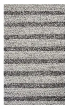 3' X 5' Gray And White New Zealand Lambs Wool Striped Hand Woven Area Rug
