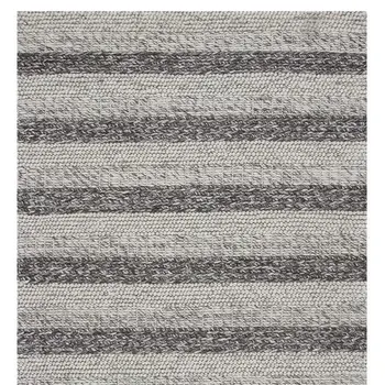 3' X 5' Gray And White New Zealand Lambs Wool Striped Hand Woven Area Rug