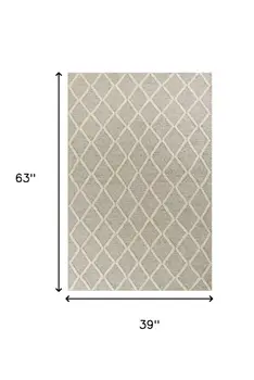 3' X 5' Gray And Ivory New Zealand Lambs Wool Diamond Area Rug