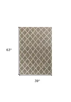 3' X 5' Dark Gray And Light Gray New Zealand Lambs Wool Diamond Hand Woven Area Rug
