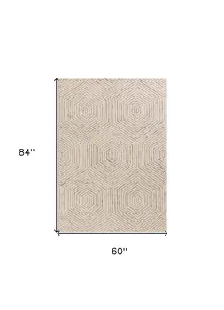 5' X 7' Ivory Geometric Hexagon Wool Indoor Area Rug