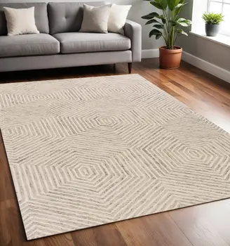 5' X 7' Sand And Beige Wool Geometric Hand Tufted Area Rug