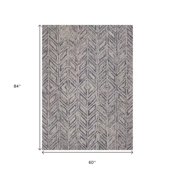 5' X 7' Blue And Beige Wool Abstract Hand Tufted Area Rug