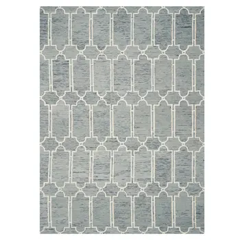 5' X 7' Blue And Ivory Wool Abstract Hand Tufted Area Rug