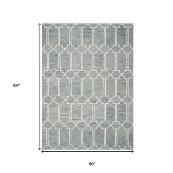 5' X 7' Blue And Ivory Wool Abstract Hand Tufted Area Rug