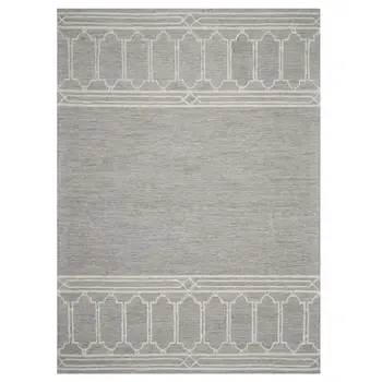 5' X 7' Gray And Ivory Wool Geometric Hand Hooked Area Rug
