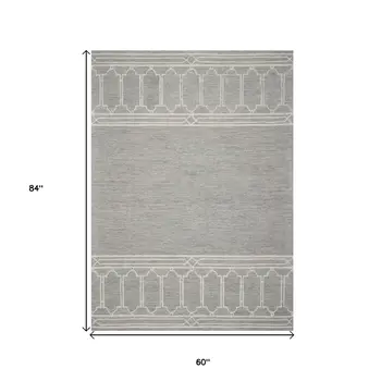 5' X 7' Gray And Ivory Wool Geometric Hand Hooked Area Rug