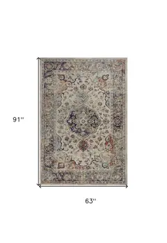 5' X 8' Ivory Floral Medallion Area Rug