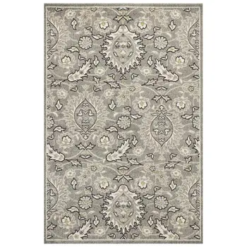 7' X 9' Gray and Ivory Floral Vines Area Rug With UV Protection