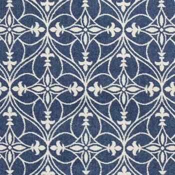 7' X 9' Denim Blue And Ivory Trellis Area Rug