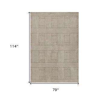 7' X 9' Beige And Ivory Geometric Indoor Outdoor Area Rug