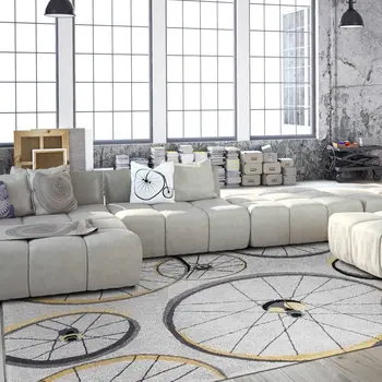5' X 8' Gray Black And Yellow Abstract Geometric Hand Hooked Area Rug