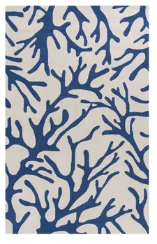 5' X 7' Ivory And Blue Coral Hand Hooked Area Rug