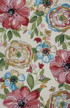 5' X 8' Sand Beige And Red Floral Hand Hooked Area Rug