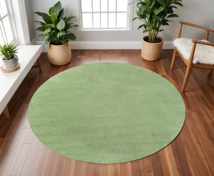 6' Green Shag Hand Woven Round Rug