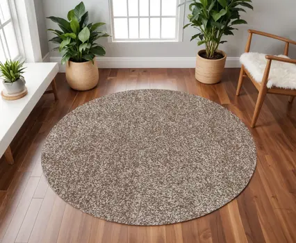 6' Beige Hand Woven Round Rug