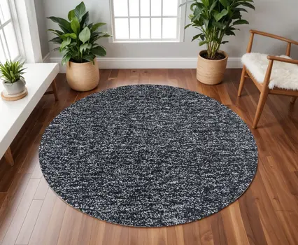 6' Black Hand Woven Round Rug