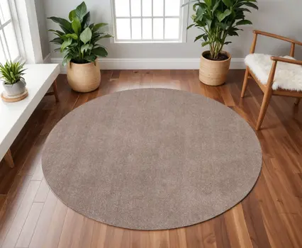 6' Beige Shag Hand Woven Round Rug