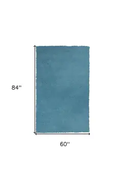5' X 7' Blue Shag Hand Woven Area Rug