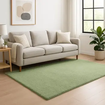 5' X 7' Green Shag Hand Woven Area Rug