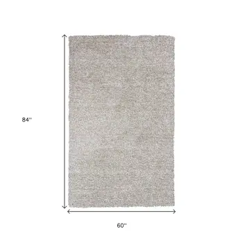 5' X 7' Ivory Shag Hand Woven Area Rug