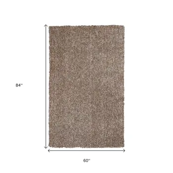 5' X 7' Beige Shag Hand Woven Area Rug