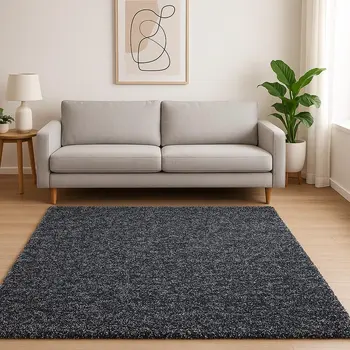 5' X 7' Black Shag Hand Woven Area Rug