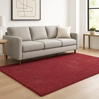 5' X 7' Red Shag Hand Woven Area Rug