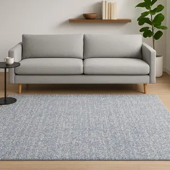5' X 7' Blue And Ivory Shag Hand Woven Area Rug