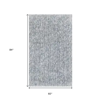 5' X 7' Blue And Ivory Shag Hand Woven Area Rug