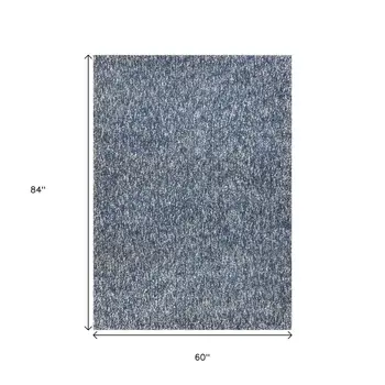 5' X 7' Indigo Ivory Heather Indoor Shag Rug