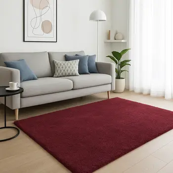 5' X 7' Red Shag Hand Woven Area Rug