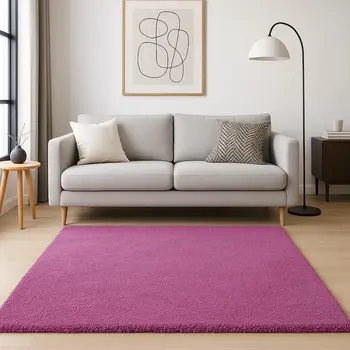 5' X 7' Hot Pink Shag Hand Woven Area Rug