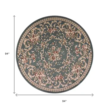 8' Slate Blue And Red Floral Round Rug