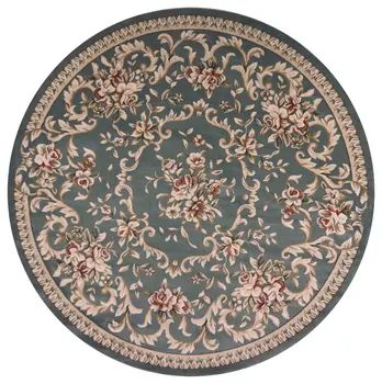 8' Slate Blue And Red Floral Round Rug