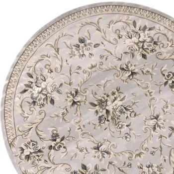 8' Light Gray And Green Floral Round Rug