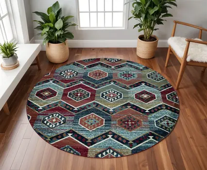 7' Red Round Area Rug