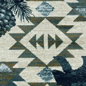 8' Ivory And Blue Geometric Round Rug